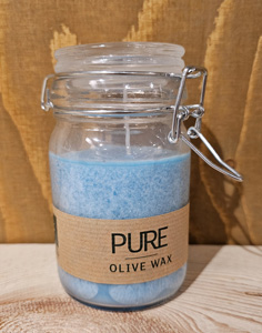 Turkost - Oliv vaxljus i glasburk