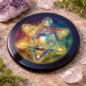 Svart Agat Färgglatt Underlägg med Metatrons Kub